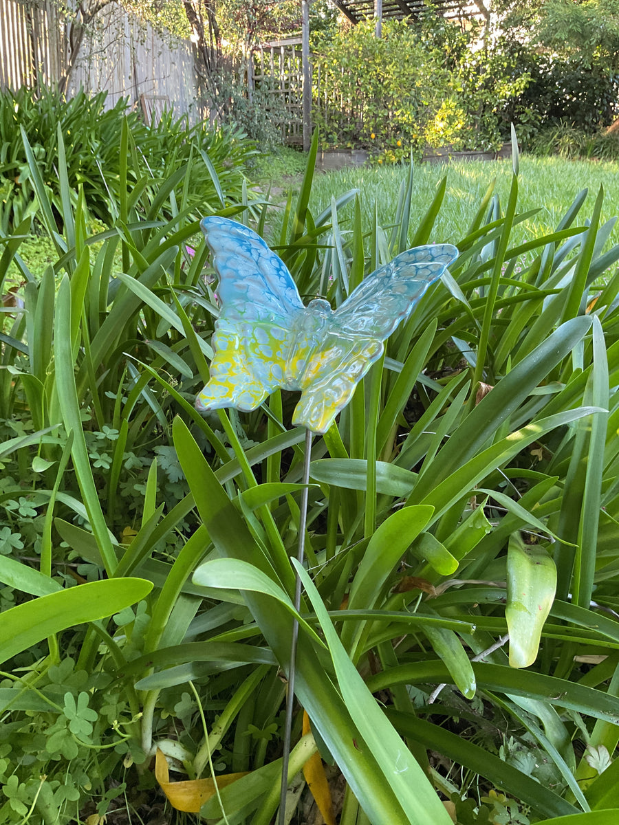 Butterfly, Large, Ceramic, blue and yellow by JJ Potts – GardenArt.com