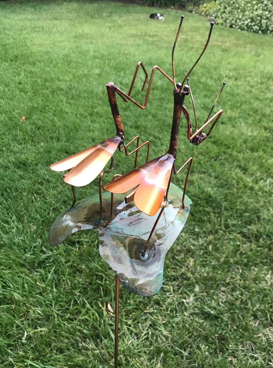 Honeymoon Praying Mantis Copper Sculpture by Haw Creek Forge