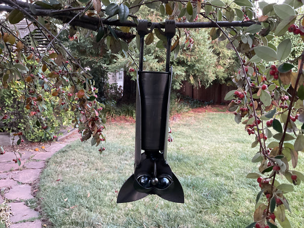 Bat Hanging - Metal Garden Sculpture by Bandana Yardbirds