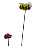 Fused Glass Bee & Ladybug - Set Of Two - House Plant Stake