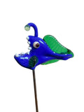 Angler Fish Blue - Blown-Glass -House Plant Stake