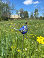 Chickadee Bird Glass Garden Sculpture, Blue Multi Color