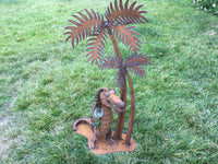 Alligator Holding Wine, Garden Sculpture by Henry Dupere