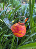 Chickadee Bird Glass Garden Sculpture, Fire Color