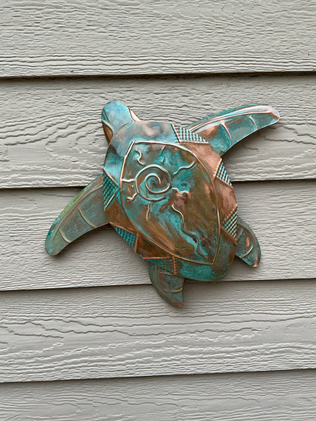 Sea Turtle - Copper Sculpture by Haw Creek Forge