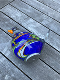 Chickadee Bird Glass Garden Sculpture, Blue Multi Color
