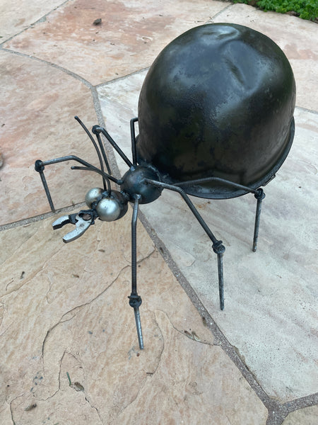 Large Scary Spider Sculpture Army Helmet by Artist Fred Conlon of Suga –