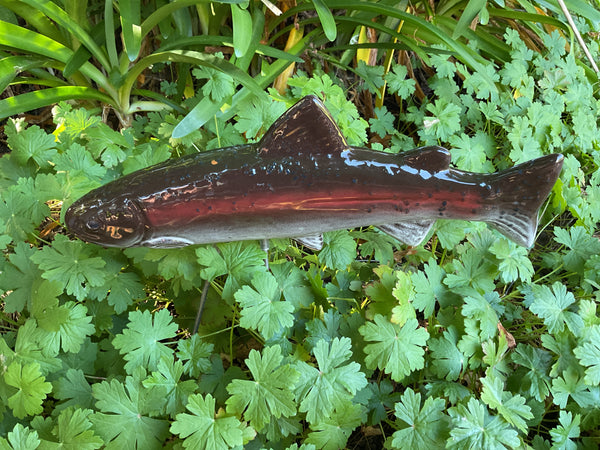 Trout - Rainbow, Ceramic Fish Garden Sculpture by JJ Potts