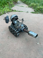 Small Gnome Be Gone, Holding Hand-Grenade, Riding On Tank, by Artist Fred Conlon of Sugarpost