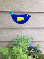 Dark Blue Bird - Fused Glass Plant Stake by Glass Works Northwest