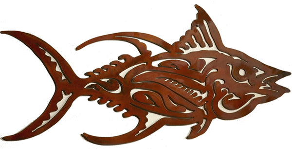 Scroll Tuna Fish, Metal Wall Hanging Sculpture Art by Elizabeth Keith Designs