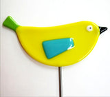Bird - Yellow - Fused Glass Plant Stake by Glass Works Northwest