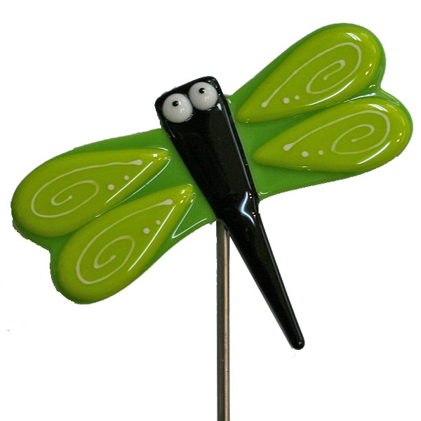 Dragonfly, Green - Fused Glass Plant Stake by Glass Works Northwest