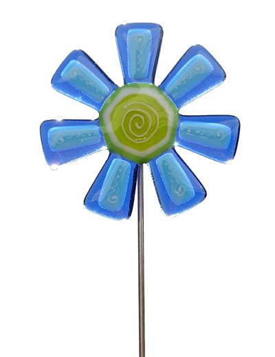 Flower, Blue - Fused Glass Plant Stake by Glass Works Northwest