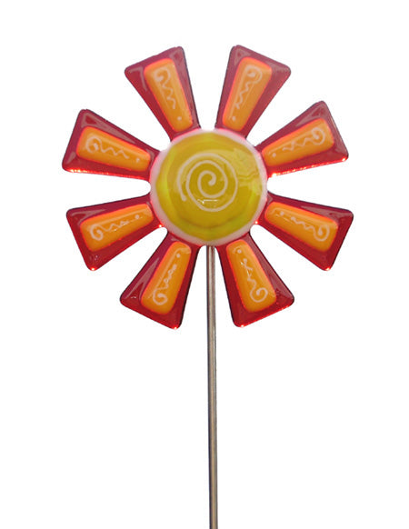 Flower, Red - Fused Glass Plant Stake by Glass Works Northwest