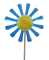 Flower Daisy, Blue - Fused Glass Plant Stake by Glass Works Northwest