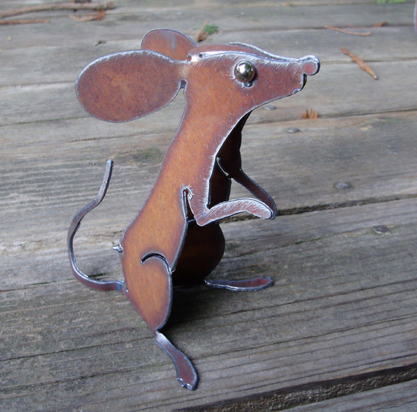 Mouse Sitting, Metal Garden Art Mice Sculpture by Henry Dupere
