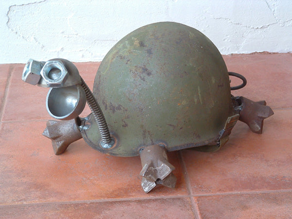 Turtle Sculpture Army Helmet by Artist Fred Conlon of Sugarpost