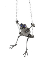 Frog Hanging On Swing - Metal Garden Sculpture by Yardbirds