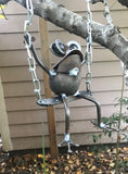 Frog Hanging On Swing - Metal Garden Sculpture by Yardbirds