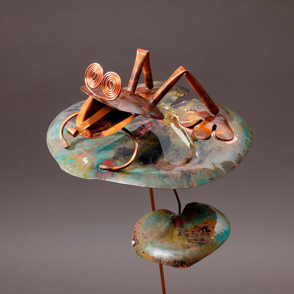 Frog On Lilly Pad - Copper Sculpture by Haw Creek Forge