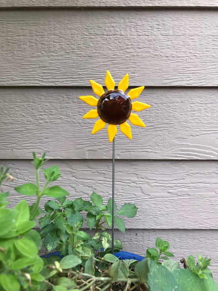 Sun Flower - Fused Glass Plant Stake by Glass Works Northwest